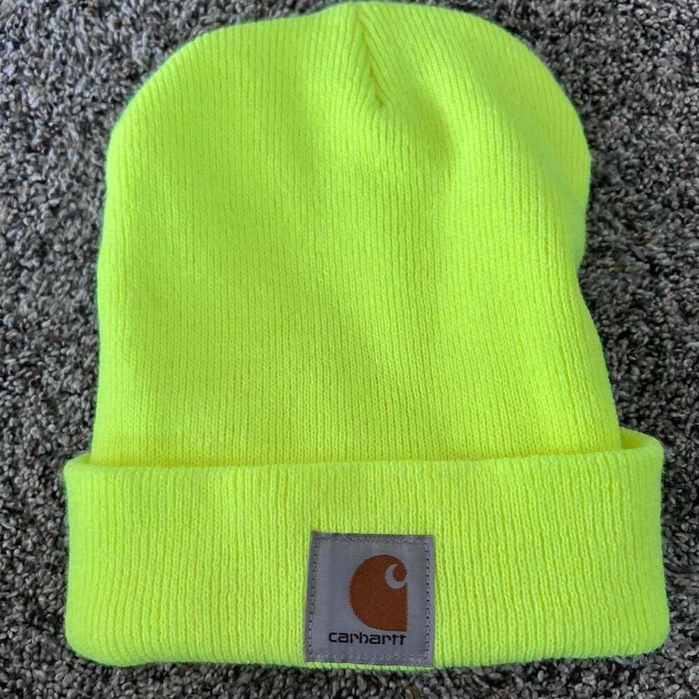 Carhartt Hat Winter Beanie Cuffed Knit Neon Yellow Visibility Workwear Outdoor